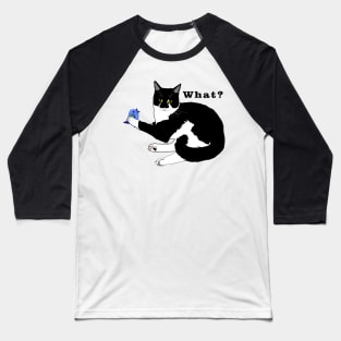 Cute Tuxedo Cat with a Bird WHAT? Copyright TeAnne Baseball T-Shirt